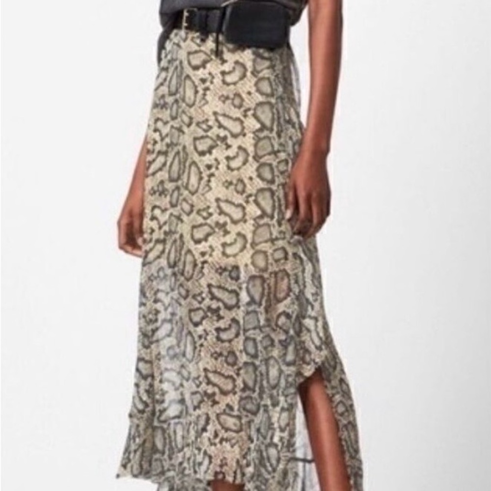 All Saints Asymmetrical Snake Print Skirt